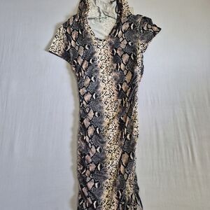 Almost Famous Women's Asymmetrical Dress in Pale Pink and Gray Snake Print